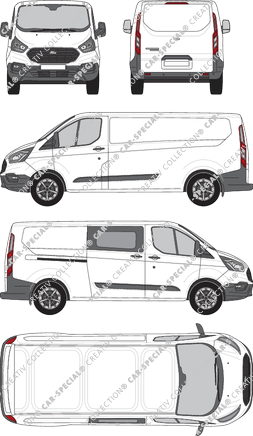 Ford Transit Custom, van/transporter, L2H1, rechts teilverglast, Rear Flap, 1 Sliding Door (2018)