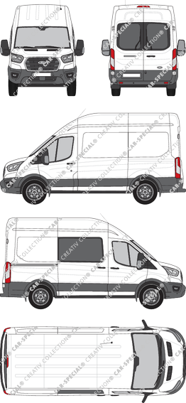 Ford E-Transit, Kastenwagen, L2H3, Heck verglast, rechts teilverglast, Rear Wing Doors, 1 Sliding Door (2022)