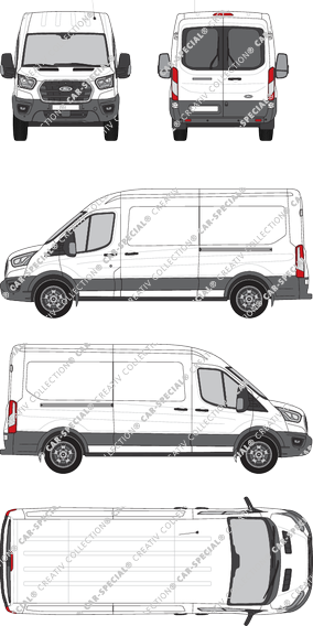 Ford E-Transit, Kastenwagen, L3H2, Heck verglast, Rear Wing Doors, 2 Sliding Doors (2022)