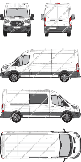Ford E-Transit, van/transporter, L3H2, rechts teilverglast, Rear Wing Doors, 1 Sliding Door (2022)