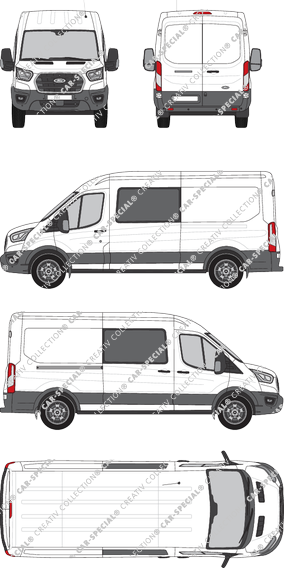 Ford E-Transit, van/transporter, L3H2, double cab, Rear Wing Doors, 1 Sliding Door (2022)