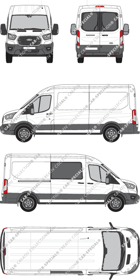 Ford E-Transit, Kastenwagen, L3H2, Heck verglast, rechts teilverglast, Rear Wing Doors, 1 Sliding Door (2022)