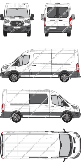 Ford E-Transit, van/transporter, L3H2, Heck verglast, rechts teilverglast, Rear Wing Doors, 2 Sliding Doors (2022)