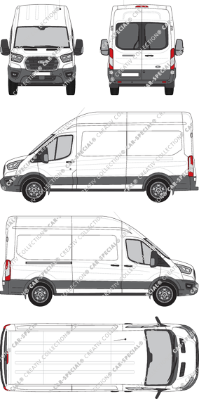 Ford E-Transit, furgone, L3H3, vitre arrière, Rear Wing Doors, 1 Sliding Door (2022)
