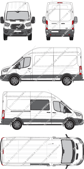 Ford E-Transit, Kastenwagen, L3H3, rechts teilverglast, Rear Wing Doors, 1 Sliding Door (2022)