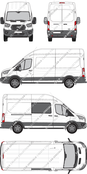 Ford E-Transit, van/transporter, L3H3, rechts teilverglast, Rear Wing Doors, 1 Sliding Door (2022)