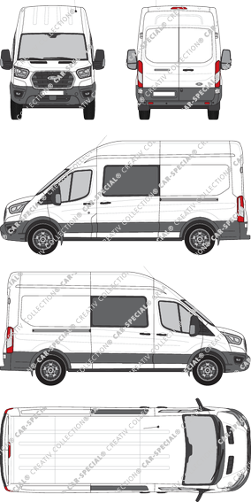 Ford E-Transit, van/transporter, L3H3, double cab, Rear Wing Doors, 2 Sliding Doors (2022)