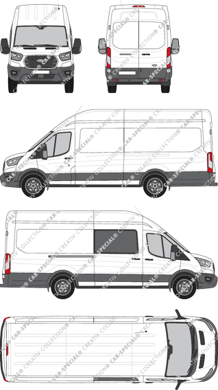 Ford E-Transit, fourgon, L4H3, rechts teilverglast, Rear Wing Doors, 1 Sliding Door (2022)