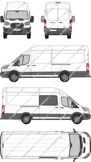 Ford E-Transit, Kastenwagen, L4H3, rechts teilverglast, Rear Wing Doors, 2 Sliding Doors (2022)