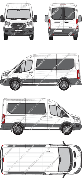 Ford E-Transit, minibus, L2H2, Rear Wing Doors, 1 Sliding Door (2022)