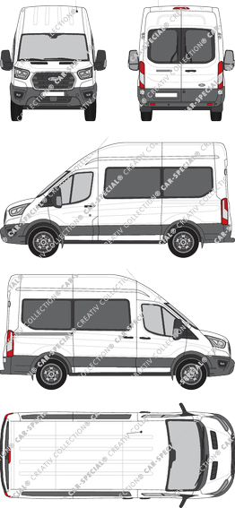 Ford E-Transit, minibus, L2H3, Rear Wing Doors, 1 Sliding Door (2022)