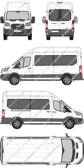 Ford E-Transit, minibus, L3H3, Rear Wing Doors, 1 Sliding Door (2022)