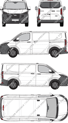 Ford Transit Custom, furgone, L1H1, vitre arrière, Rear Wing Doors, 2 Sliding Doors (2023)