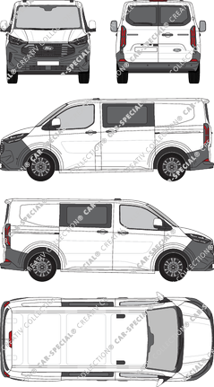 Ford Transit Custom, fourgon, L1H1, Heck verglast, double cabine, Rear Wing Doors, 2 Sliding Doors (2023)