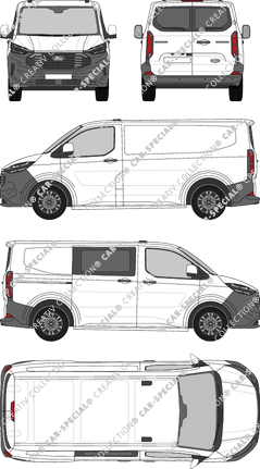 Ford Transit Custom, furgone, L1H1, teilverglast rechts, Heck vergl., Rear Wing Doors, 1 Sliding Door (2023)