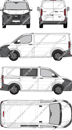 Ford Transit Custom, Kastenwagen, L1H1, rechts teilverglast, Rear Wing Doors, 1 Sliding Door (2023)