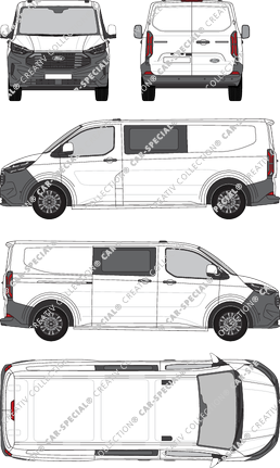 Ford Transit Custom, van/transporter, L2H1, double cab, Rear Wing Doors, 1 Sliding Door (2023)