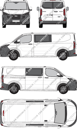 Ford Transit Custom, furgón, L2H1, ventana de parte trasera, cabina doble, Rear Wing Doors, 1 Sliding Door (2023)