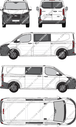 Ford Transit Custom, furgón, L2H1, ventana de parte trasera, cabina doble, Rear Wing Doors, 2 Sliding Doors (2023)