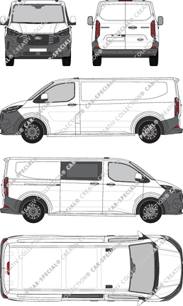 Ford Transit Custom, fourgon, L2H1, rechts teilverglast, Rear Wing Doors, 1 Sliding Door (2023)