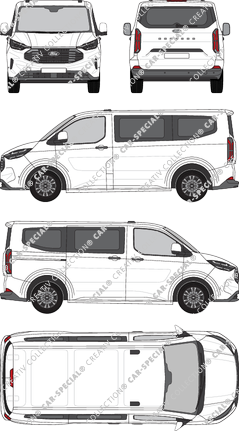 Ford Tourneo Custom, camionnette, L1H1, Rear Flap, 1 Sliding Door (2023)
