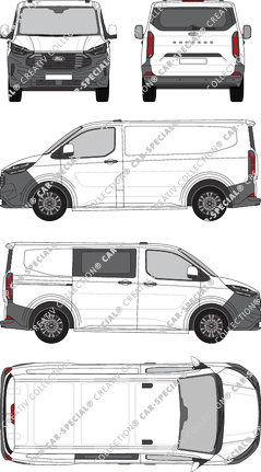 Ford Transit Custom, Kastenwagen, L1H1, teilverglast rechts, Rear Flap, 1 Sliding Door (2023)