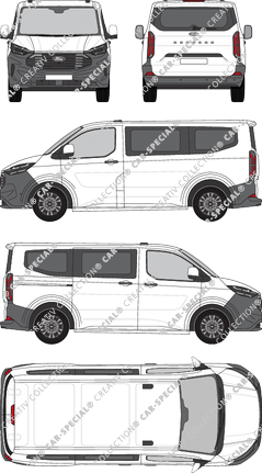 Ford Transit Custom, microbús, L1H1, Rear Flap, 1 Sliding Door (2023)