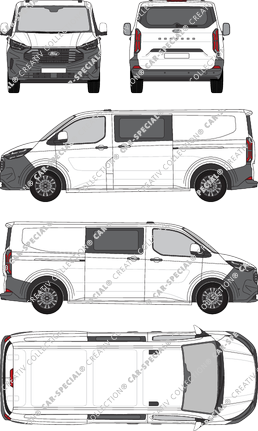 Ford Transit Custom, furgón, L2H1, ventana de parte trasera, cabina doble, Rear Flap, 2 Sliding Doors (2023)