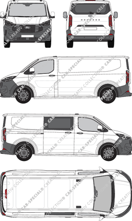 Ford Transit Custom, Kastenwagen, L2H1, teilverglast rechts, Rear Flap, 1 Sliding Door (2023)