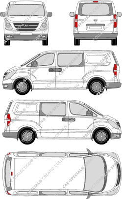 Hyundai H-1, furgón, ventana de parte trasera, cabina doble, Rear Flap, 2 Sliding Doors (2008)