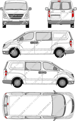 Hyundai H-1, van/transporter, rear window, double cab, Rear Wing Doors, 2 Sliding Doors (2008)