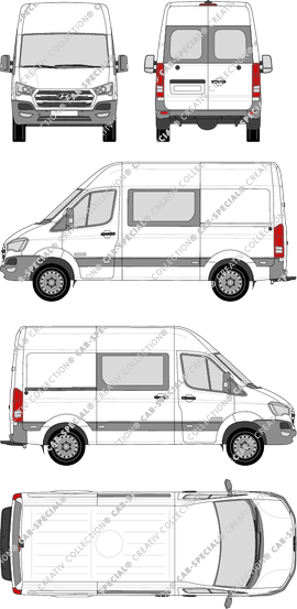 Hyundai H350 Cargo, furgone, L2, vitre arrière, Doppelkabine, Rear Wing Doors, 1 Sliding Door (2015)