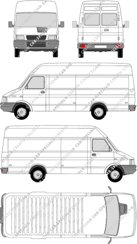 Iveco Daily 30-8 C, 30-8 C, furgón, tejado alto, paso de rueda corto, ventana de parte trasera (1999)