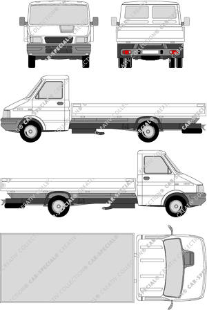 Iveco Daily 35-10, 35-10, catre, paso de rueda expecialmente largo, cabina individual (1999)