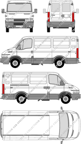 Iveco Daily 35 S, Radstand 3000L, furgone, Dachhöhe 1, vitre arrière (1999)