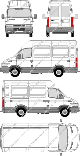 Iveco Daily 35 S, Radstand 3000L, Kastenwagen, Dachhöhe 2, Heck verglast (1999)