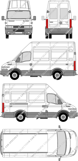 Iveco Daily 35 S, Radstand 3000L, furgone, Dachhöhe 3, vitre arrière (1999)