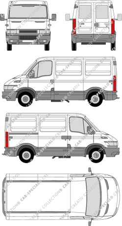 Iveco Daily 35 S, Radstand 3000, furgone, Dachhöhe 1, vitre arrière (1999)