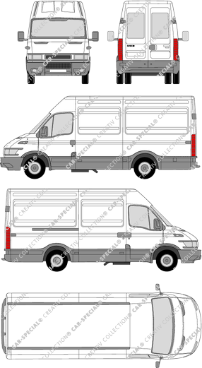 Iveco Daily 35 S, Radstand 3300, Kastenwagen, Dachhöhe 2, Heck verglast (1999)