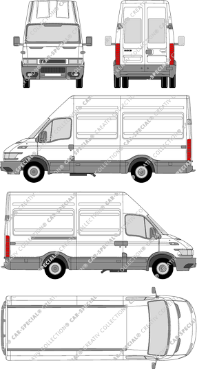 Iveco Daily 35 S, Radstand 3300, furgón, altitud de tejado 3, ventana de parte trasera (1999)