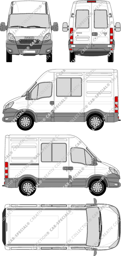 Iveco Daily, furgone, H2, 3000, vitre arrière, Doppelkabine, Rear Wing Doors, 1 Sliding Door (2012)