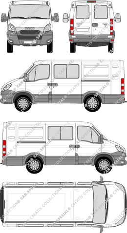 Iveco Daily, furgone, H1, 3000L, vitre arrière, Doppelkabine, Rear Wing Doors, 2 Sliding Doors (2012)