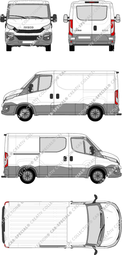Iveco Daily, van/transporter, roof height 1, wheelbase 3000, Heck verglast, rechts teilverglast, 1 Sliding Door (2014)