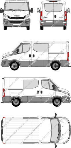 Iveco Daily, furgone, Dachhöhe 1, empattement 3000, vitre arrière, Doppelkabine, 2 Sliding Doors (2014)