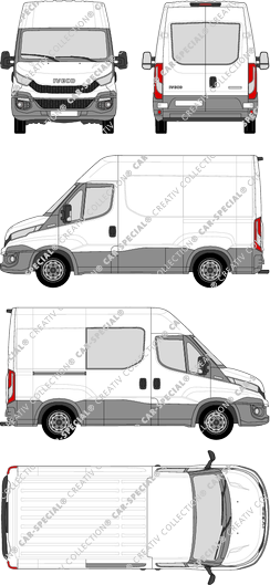 Iveco Daily, van/transporter, roof height 2, wheelbase 3000, Heck verglast, rechts teilverglast, 1 Sliding Door (2014)