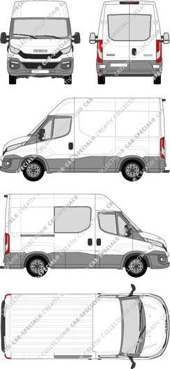 Iveco Daily, furgone, Dachhöhe 2, empattement 3000, Heck verglast, rechts teilverglast, 1 Sliding Door (2014)