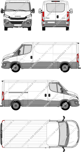 Iveco Daily, Kastenwagen, Dachhöhe 1, Radstand 3520, Heck verglast, 1 Sliding Door (2014)