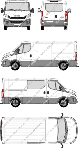 Iveco Daily, furgone, Dachhöhe 1, empattement 3520, Heck verglast, rechts teilverglast, 1 Sliding Door (2014)