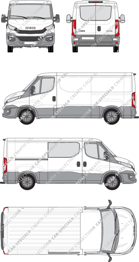 Iveco Daily, Kastenwagen, Dachhöhe 1, Radstand 3520, Heck verglast, rechts teilverglast, 1 Sliding Door (2014)