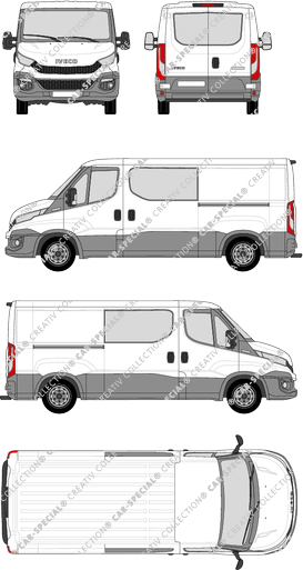 Iveco Daily, furgone, Dachhöhe 1, empattement 3520, vitre arrière, Doppelkabine, 2 Sliding Doors (2014)